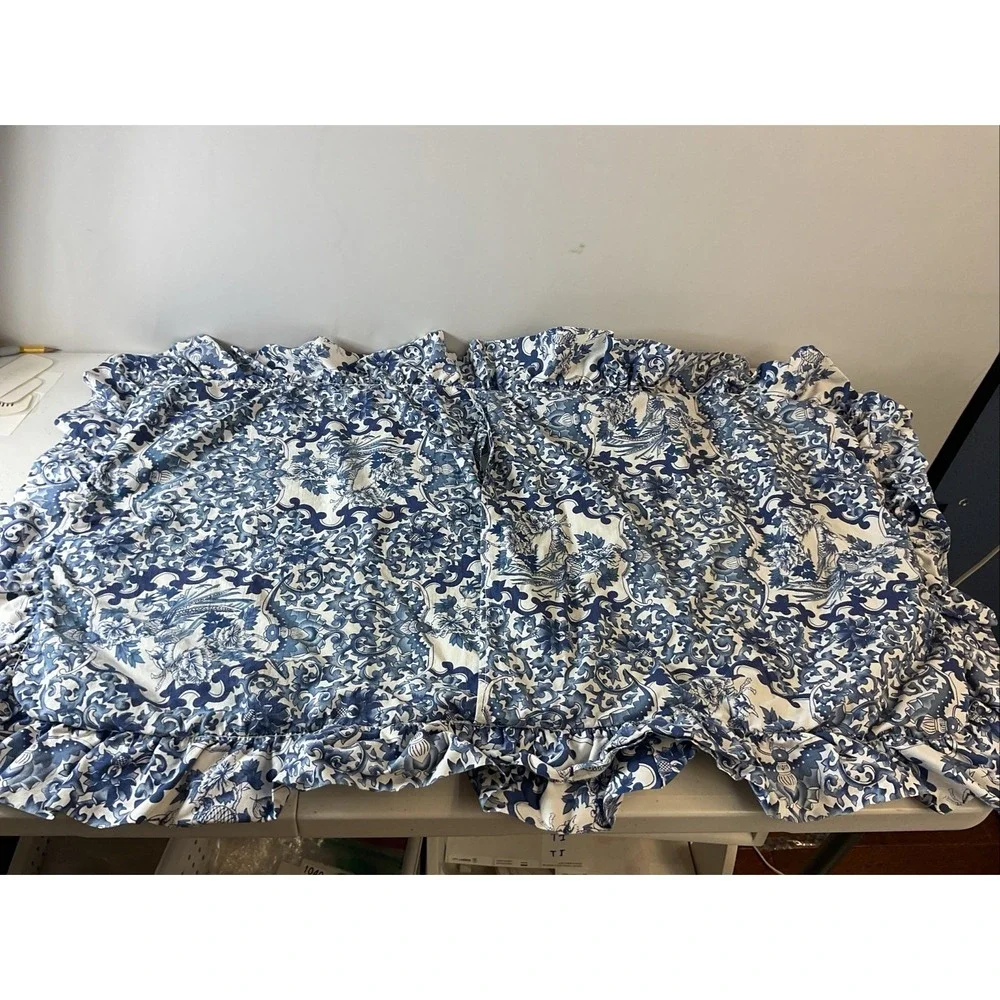Set of 2 Ralph Lauren King Pillow Sham Tamarind Porcelain Blue Custom Ruffle